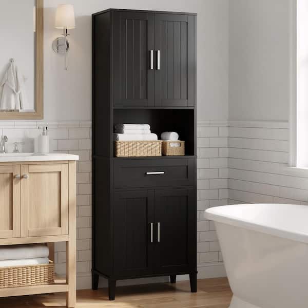 23 in. W x 14 in. D x 71 in. H Black Freestanding Linen Cabinet