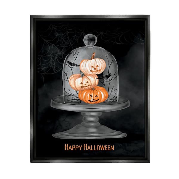 Stupell Industries Halloween Pumpkins & Crows by Amy Hall 1-Piece Floater Frame Graphic Print Typography Poster Art Print 31 in. x 25 in.