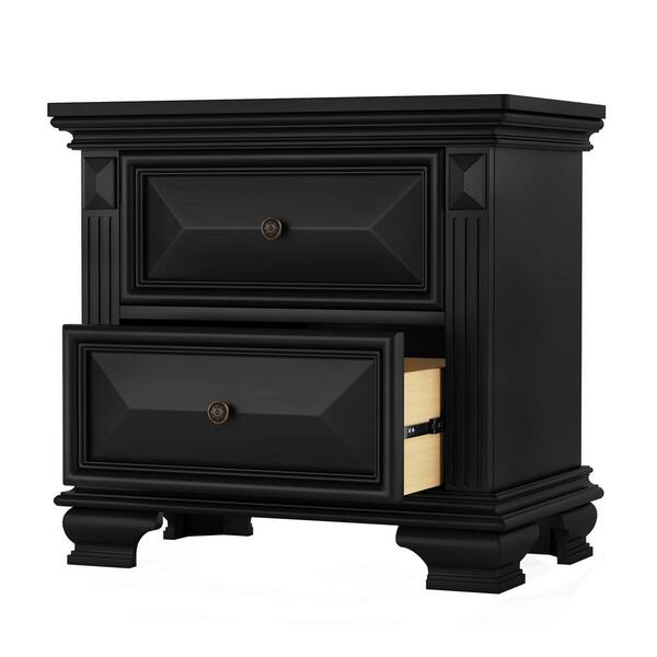 OrangeOne Black 2-Drawers Storage 28.2 in. W Nightstand Bedside
