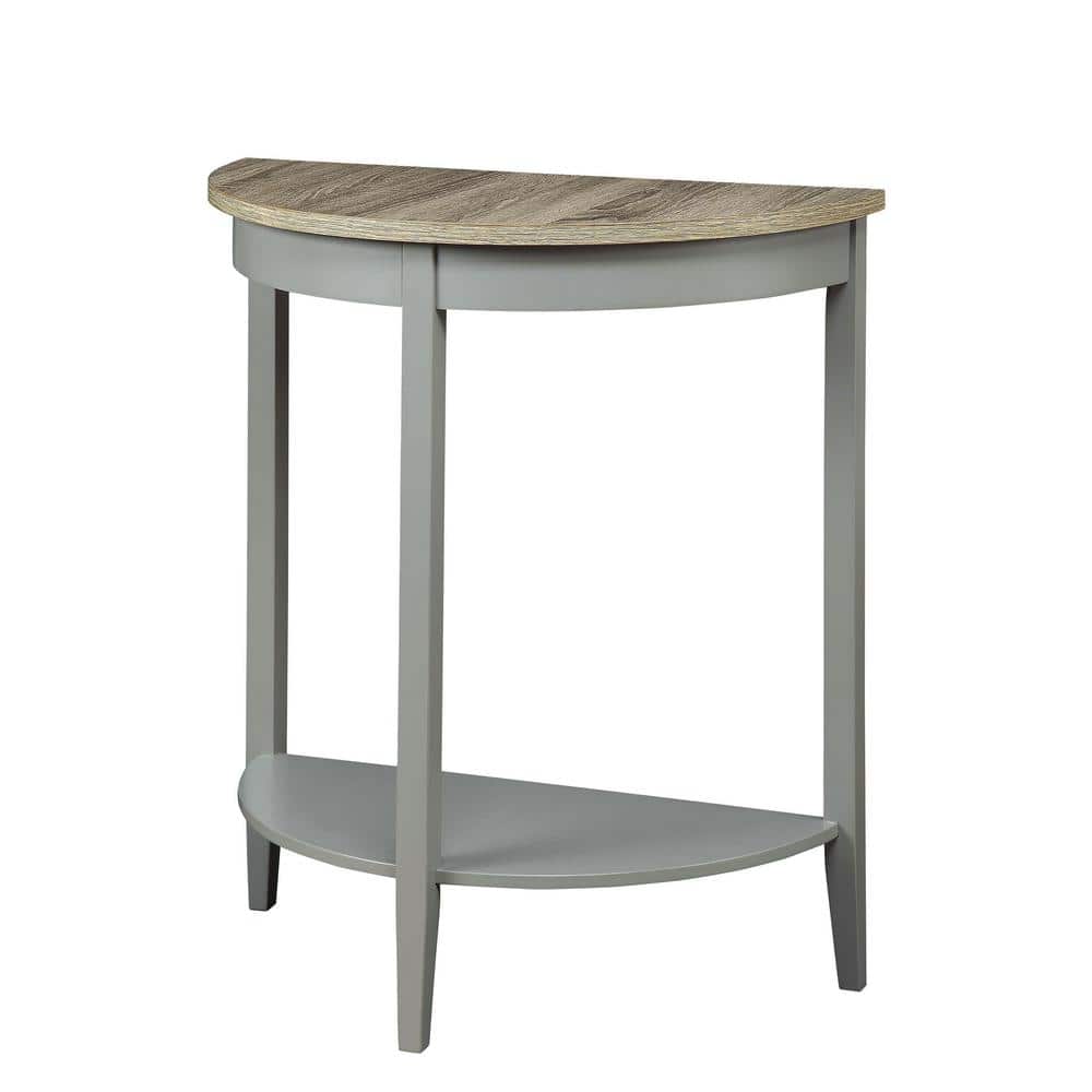 Contemporary Demilune Wooden Console Table with Open Shelf in Gray Oak