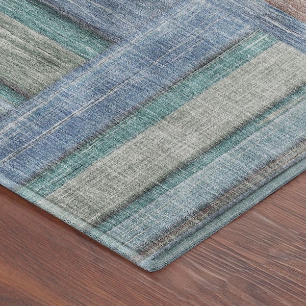 Mayfield Premium Machine Washable Abstract AMF2285 Denim 3 ft. x 5 ft. Area Rug