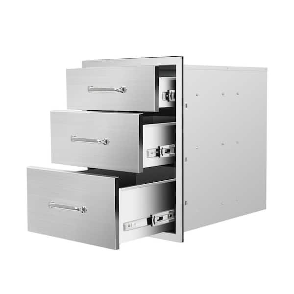Triple Drawer Stainless Steel 18 x 23 x 23 Outdoor Kitchen Cabinet Built-in Storage for Grill Island Patio
