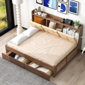 Wood (Brown) Full Size Wooden Daybed with 2 Drawers, 2 USB Ports and Upholstered Storage Backrest