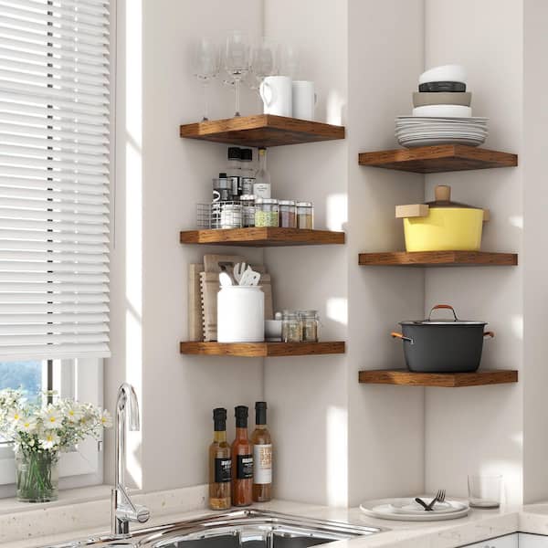 7.75 in. W x 7.75 in. D Square Floating Shelves Rustic Brown Wood Decorative Wall Shelf, 3-Pieces