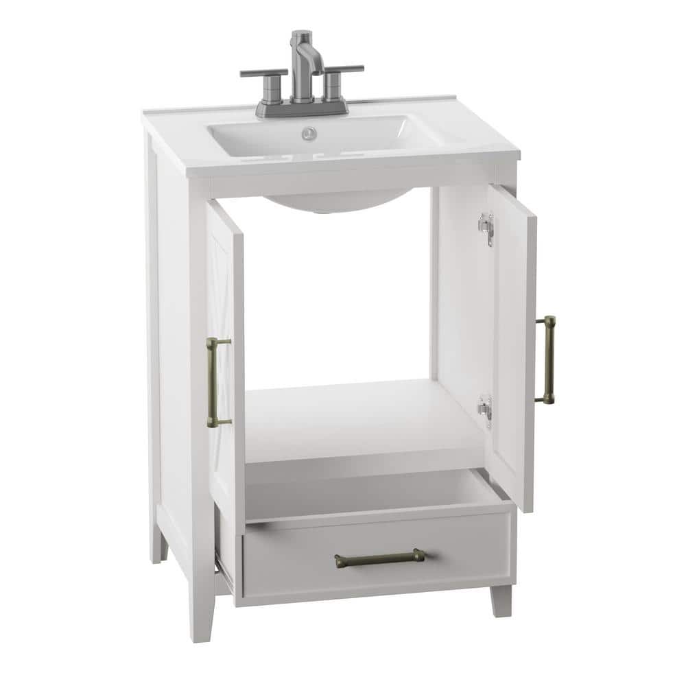 White Freestanding Single Bathroom Vanity with Lower Drawer