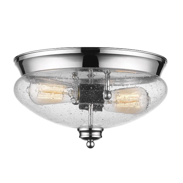 Unbranded Amon 13 in. 2-Light Chrome Flush Mount Light with Clear Seedy Glass Shade with No Bulbs Included