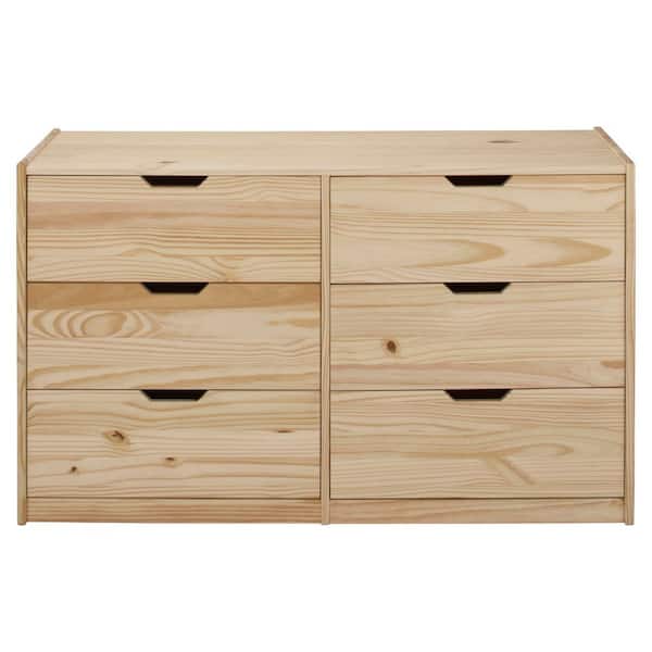 Unfinished 6-Drawer 44.3 in. W x 25.6 in. H x 13.8 in. D Natural Pine Wood Chest of Drawers