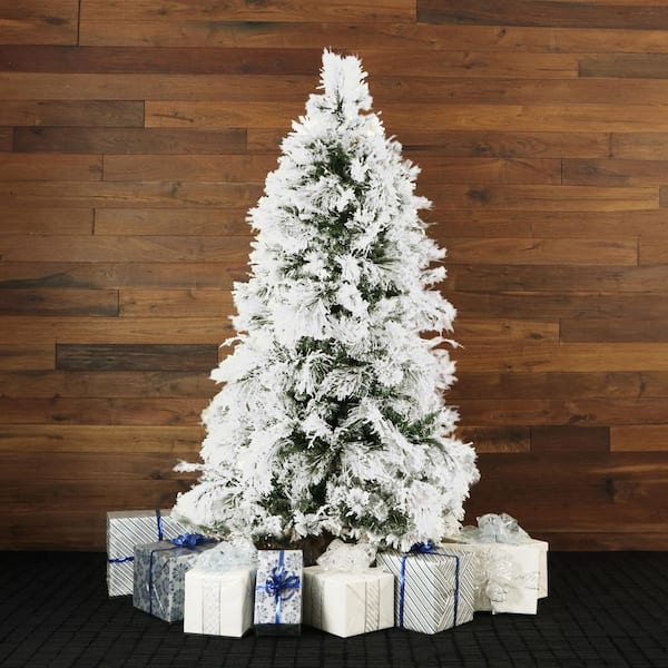 12-ft. Pre-Lit Snow Flocked Snowy Pine Artificial Christmas Tree, Smart Lights