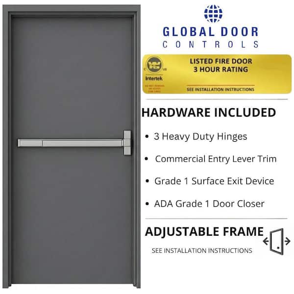 Flush Doors Series 36x80in. Left Handed Stainless Steel Finish, Metal Commercial 18G Door Kit; 16G Frame and Hardware