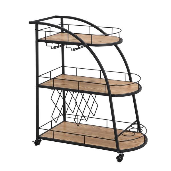 Unbranded Black Mobile Kitchen Cart with Metal Elegant Wine Rack for Kitchen (3-Tier)
