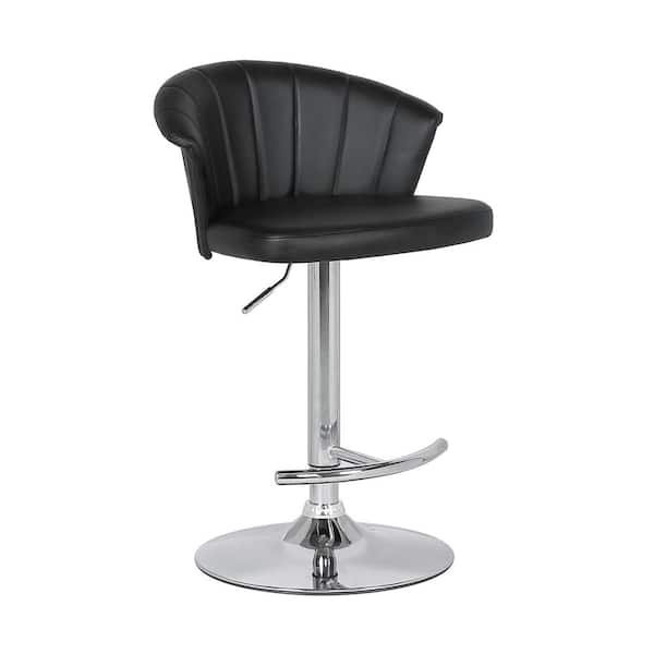 Armen Living Kenzie Contemporary Adjustable Bar Stool in Black Brushed Wood Finish and Black Faux Leather