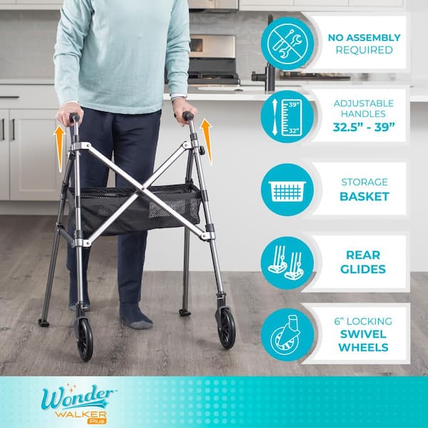 Stander Wonder Walker Plus, 2-Wheel Lightweight Folding Walker in