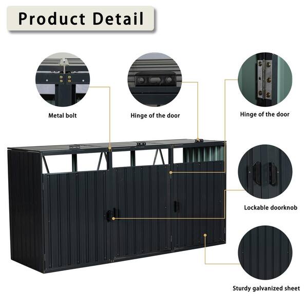 94.5 in W x 31.5 in D x 48 in H Galvanized Steel Trash Can