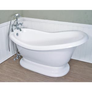 60 in. AcraStone Acrylic Slipper Pedestal Flatbottom Non-Whirlpool Bathtub and Faucet in Chrome