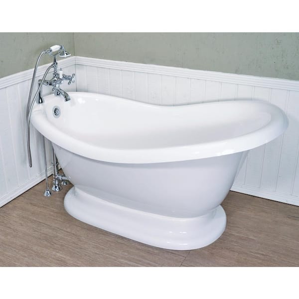 American Bath Factory 67 in. AcraStone Acrylic Slipper Pedestal Flatbottom Non-Whirlpool Bathtub and Faucet in Chrome
