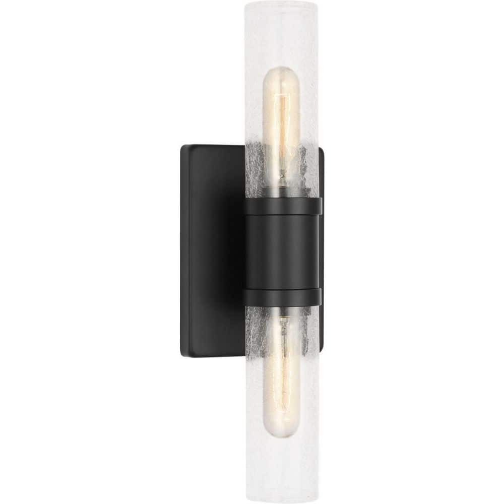 Keaton 5 in. W x 16 in. H 2-Light Midnight Black Bathroom Dimmable Wall Sconce with Crackle Glass Shades price history on PriceWatchPro