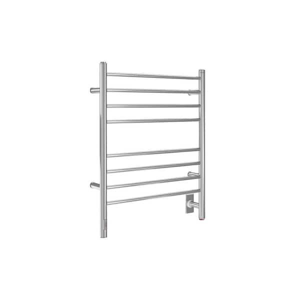 Ancona Prestige OBT 8-Bar Electric Wall Mount Plug-In and Hardwire Towel Warmer with On-Board Timer in Polished Stainless Steel
