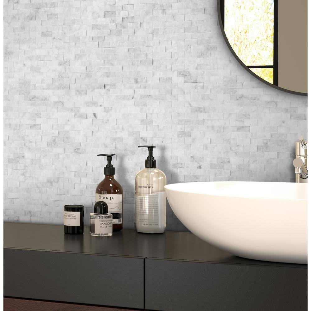 Gray and White Natural Stone Peel and Stick Mosaic Tile
