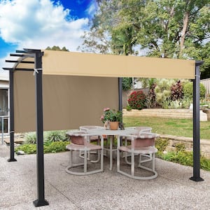 10 ft. x 10 ft. Steel Outdoor Arched Pergola with Adjustable and Removable Beige Canopy