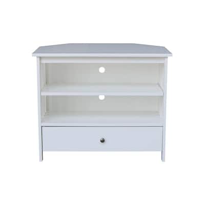 White 35.4 in. W Solid Wood Mission Corner TV Stand