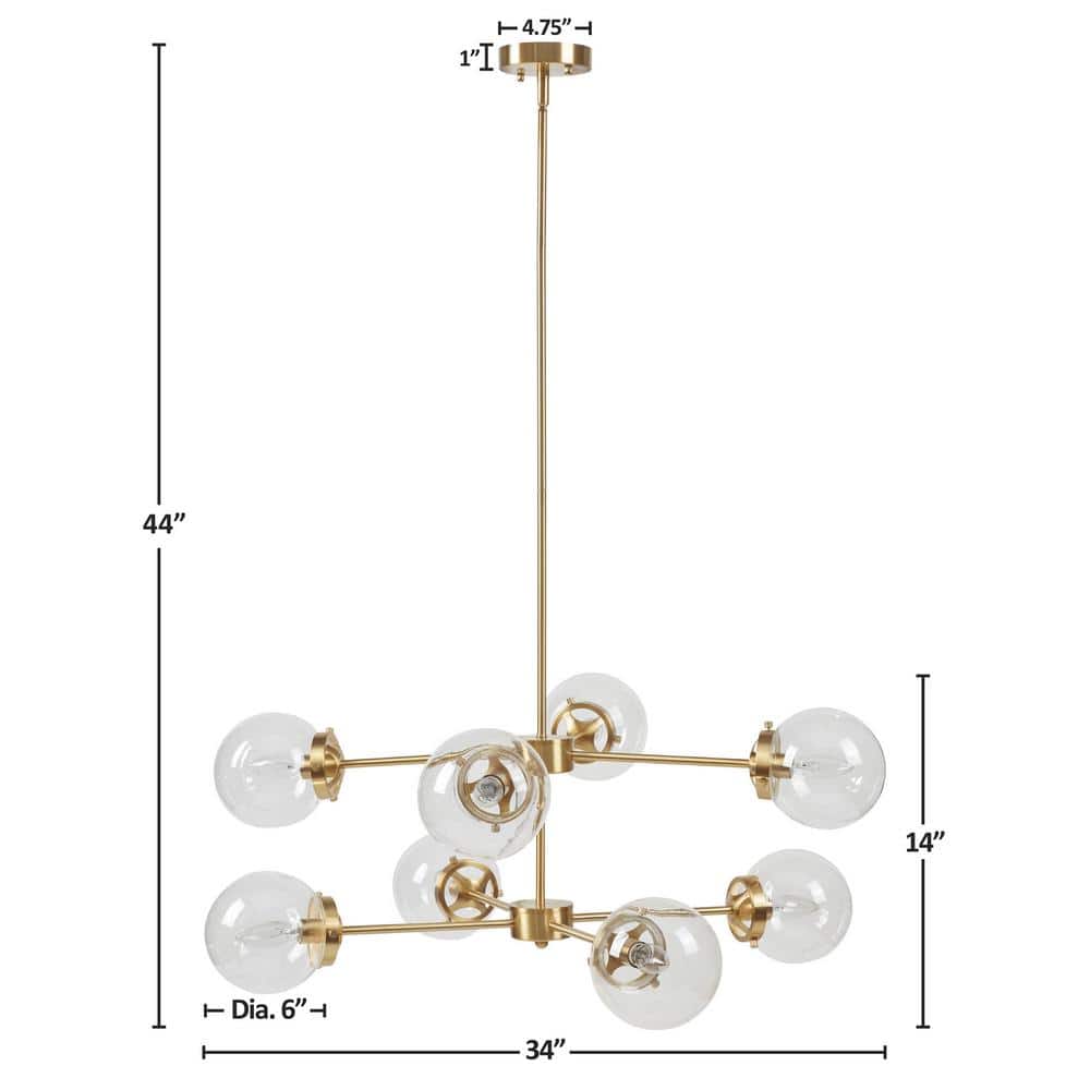 Calista 34" Gold and Glass 8-Light Chandelier