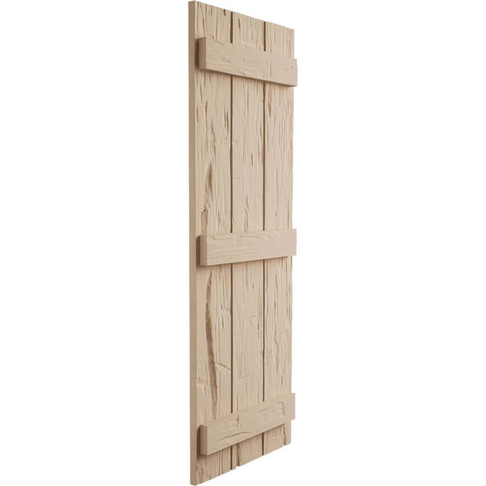 Hand Hewn Tan Faux Wood Board-n-Batten Shutters, 60" x 16.5"