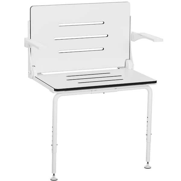 SEACHROME Silhouette Comfort Plus Heavy-Duty Folding Wall Mount Shower Bench Seat, White Seat with White Frame