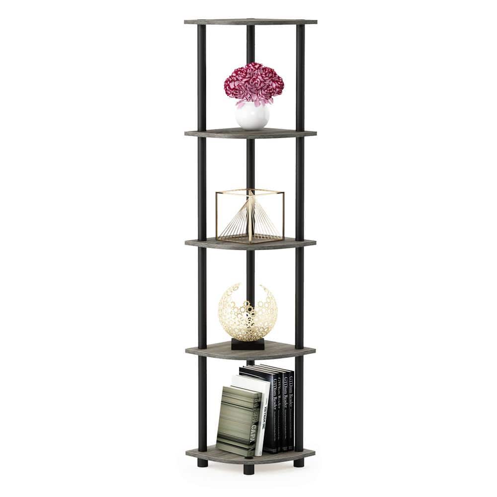 French Oak Grey/Black Heavy Duty 5-Tier Corner Shelf