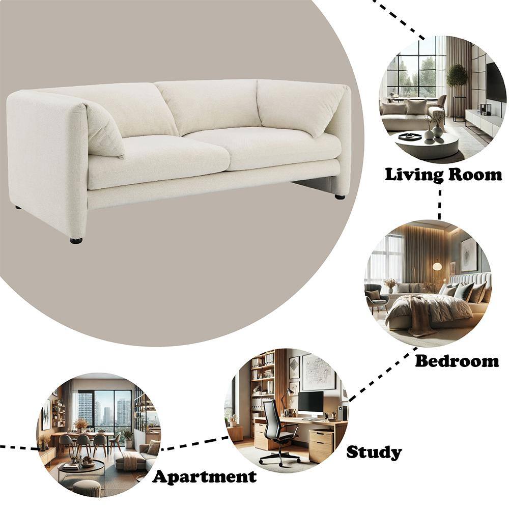 Beige Linen Tufted 2-Seat Loveseat with Wood Frame
