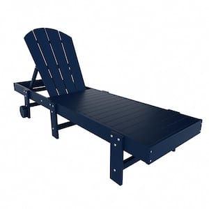 Laguna Navy Blue HDPE Plastic Outdoor Adjustable Adirondack Chaise Lounger With Wheels