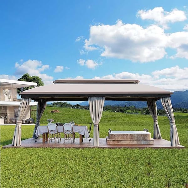 Sudzendf 10 ft. x 20 ft. Beige Double Tier Canopy Gazebo, Patio Party Tent with Vented Soft Top