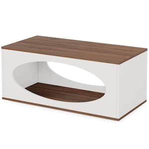 Kerlin 47.2 in. Brown and White Rectangle Engineered Wood Coffee Table with Open Storage for Living Room