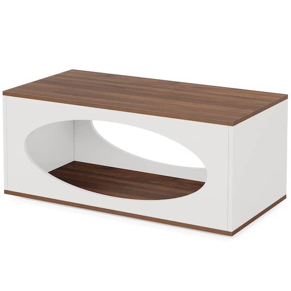 BYBLIGHT Kerlin 47.2 in. Brown and White Rectangle Engineered Wood Coffee Table with Open Storage for Living Room