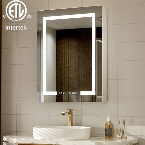 Lonni 24 in. W x 32 in. H Rectangular Silver Aluminum Recessed/Surface Mount Right Dimmable Medicine Cabinet with Mirror