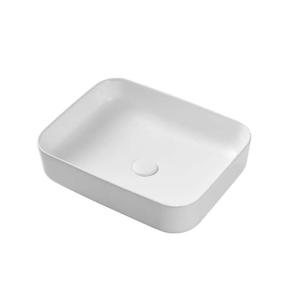 Eridanus Vessel Sink 19 in. Ceramic Bathroom Sink Rectangular in White with Pop-Up Drain JUNXLP ...