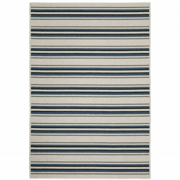 Blue, Beige 7 ft. x 9 ft. Loomed Geometric Polypropylene Rectangle Indoor/Outdoor Area Rug