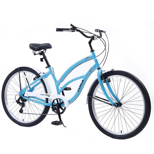 Kahomvis 26 in. 7-Speed Steel Women's Beach Cruiser Bike in Lake Blue