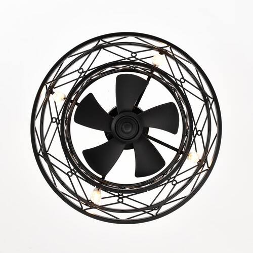 20 in. Small Indoor Matte Black Caged Ceiling Fan with Light Kit and Remote Included for Bedroom, Living Room Lighting