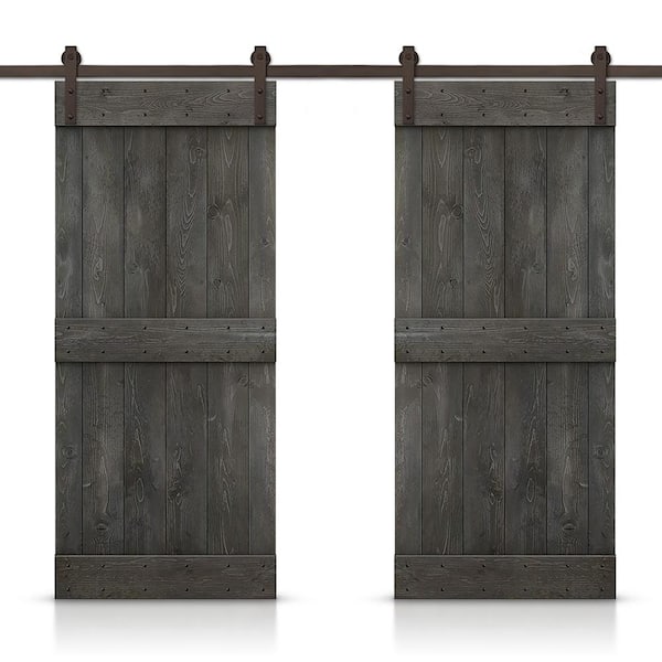 CALHOME Mid-Bar 60 in. x 84 in. Carbon Gray Stained DIY Solid Pine Wood Interior Double Sliding Barn Door with Hardware Kit