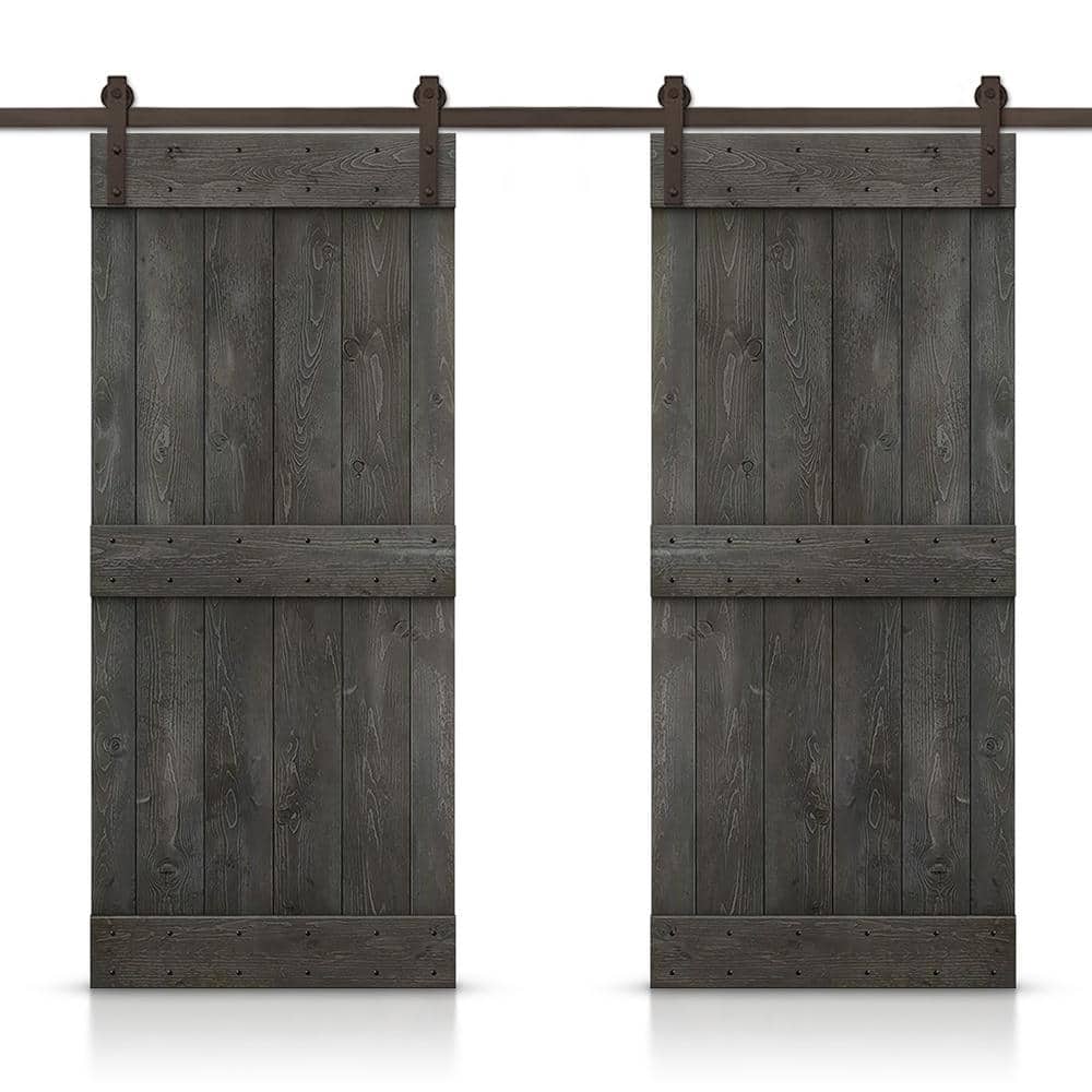 Carbon Gray Solid Pine Wood Double Barn Door Kit with Oil Rubbed Bronze Hardware