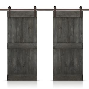 Mid-Bar 64 in. x 84 in. Carbon Gray Stained DIY Solid Pine Wood Interior Double Sliding Barn Door with Hardware Kit