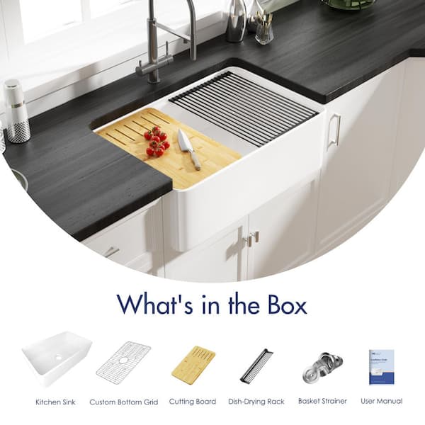 Yorkshire Crisp White Fireclay 30 in. Single Bowl Farmhouse Apron Workstation Kitchen Sink with Accessories