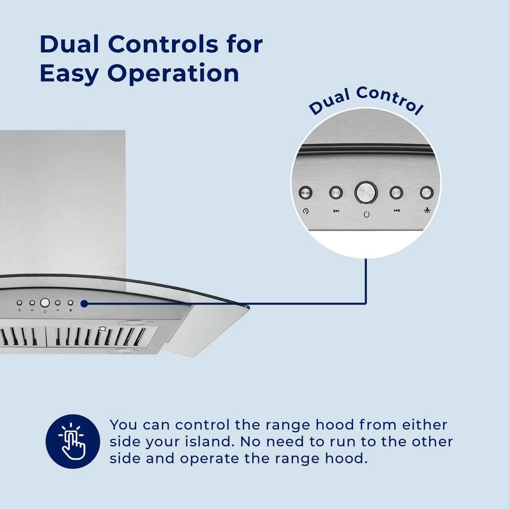 Hauslane 36" Stainless Steel Convertible Island Range Hood with Charcoal Filter