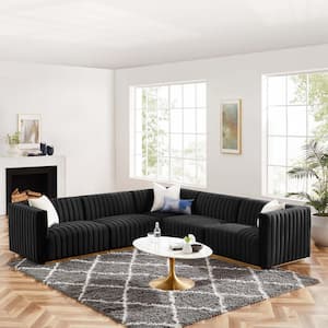 Conjure 114 in. W Channel Tufted Performance 5-Piece Velvet Sectional in Gold Black