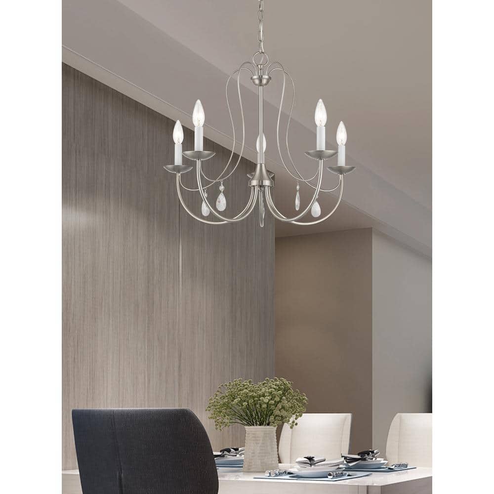 Elegant Brushed Nickel 5-Light Chandelier with Candelabra Bulbs