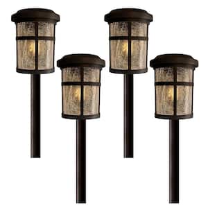 Black Integrated LED Outdoor Solar Pathway Lights with Clear Crackled Glass (4-Pack)