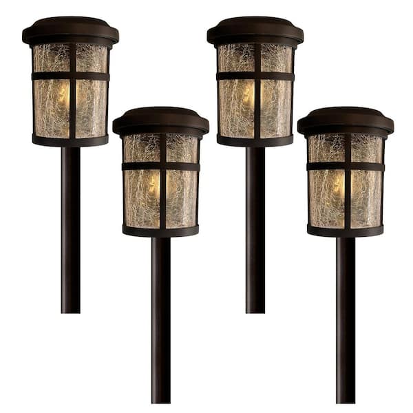 Monteaux Lighting Black Integrated LED Outdoor Solar Pathway Lights with Clear Crackled Glass (4-Pack)