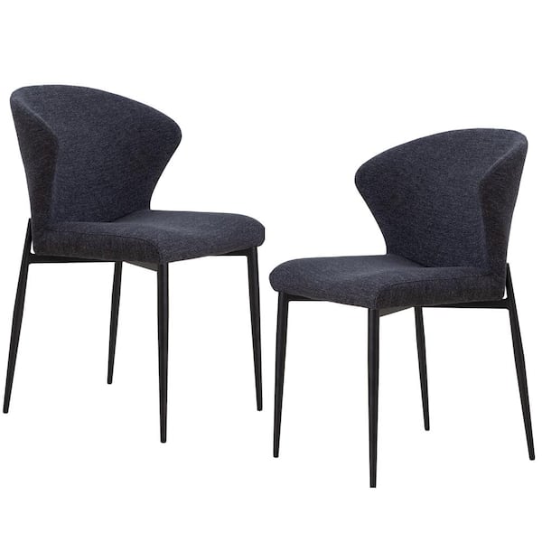 Magic Home Set of 2 Upholstered Side Chairs Dining Kitchen Chairs with Metal Legs,Dark Grey