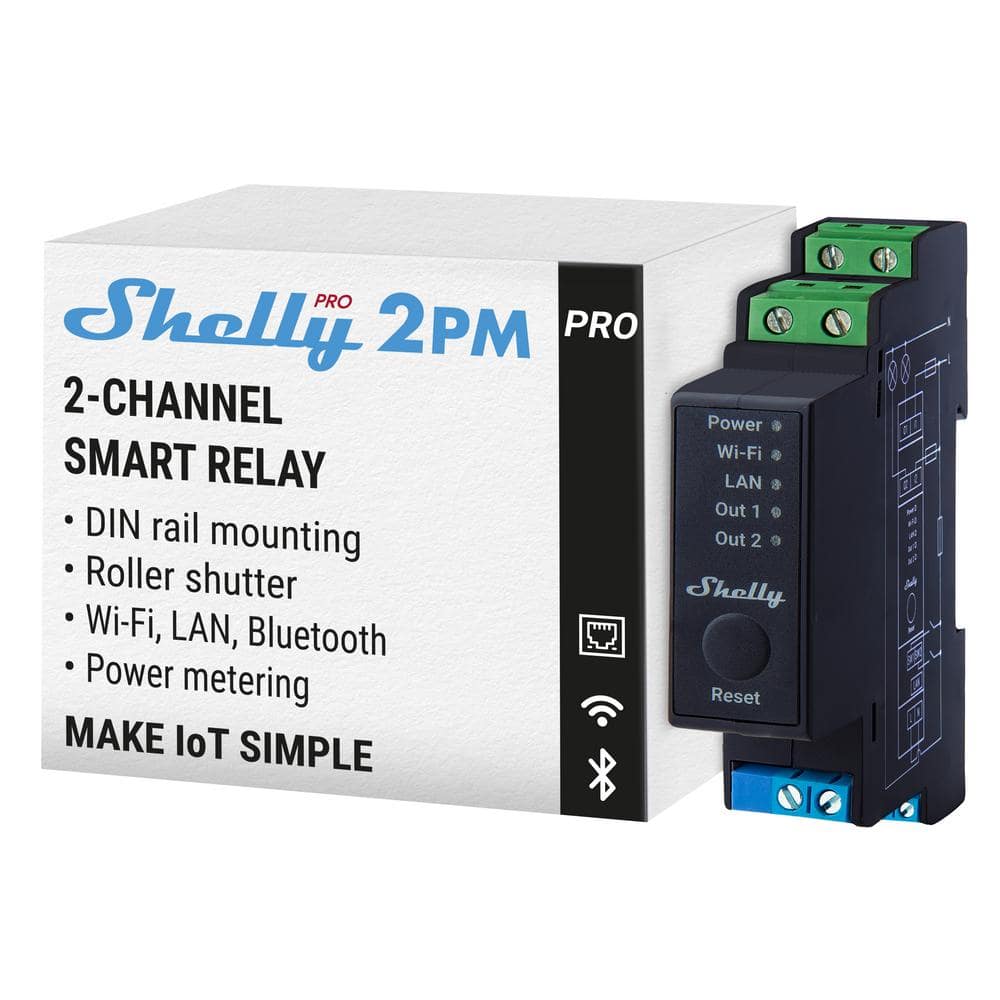 Shelly Pro 2PM, 25A, Wi-Fi, LAN and Bluetooth 2-Channel