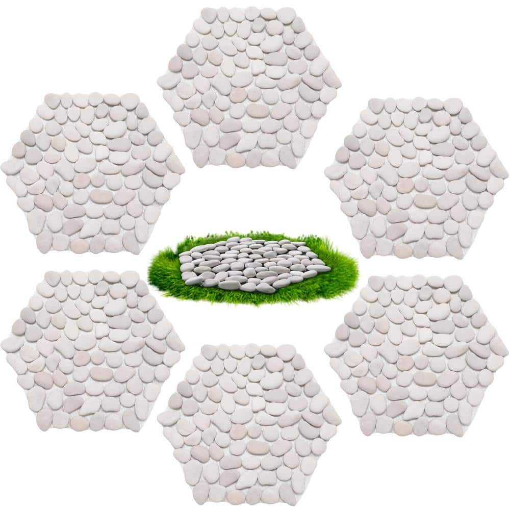 11.73 in. x 10.51 in. x 3.11 in. Hexagon White Polished Pebble Decorative River Rock Set Stepping Stone 6-Pieces price history on PriceWatchPro